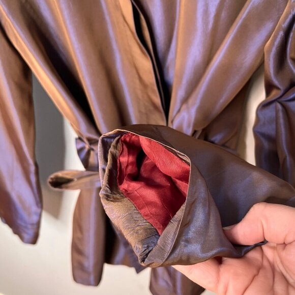 Burberrys Of London Women's Iridescent Brown‎ Satin Belted Jacket- Sz. 4 - Picture 3 of 9